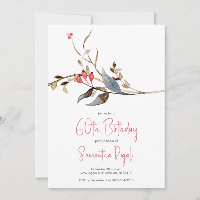 Élégante Botanique Invitations de fête du 60e anni (Devant)