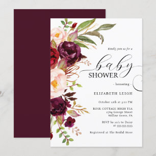 Elégante Bourgogne Floral Baby shower Invitation