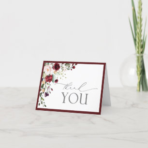 Elégante Bourgogne Floral ScriptCarte Merci