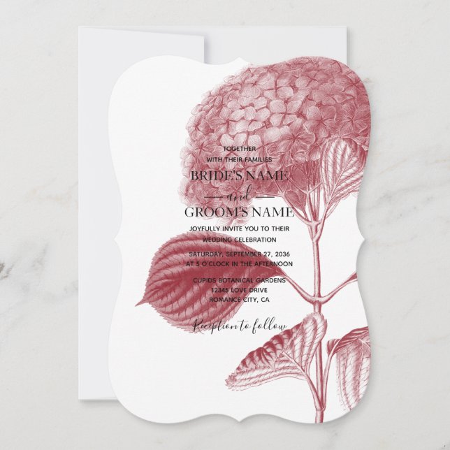 Elégante Bourgogne Hydrangea Mariage Invitations (Devant)