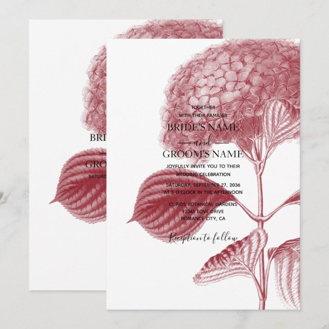 Elégante Bourgogne Hydrangea Mariage Invitations (Devant / Derrière)