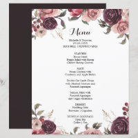 Elégante Bourgogne Summer Floral Diner Carte Menu