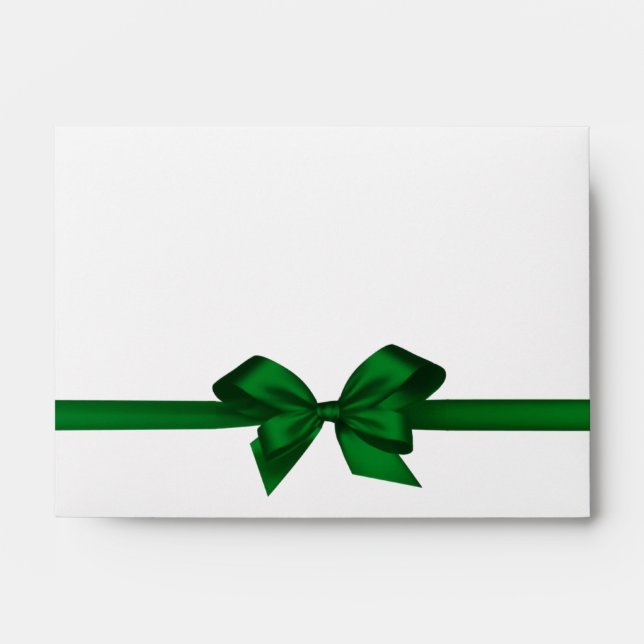 Élégante Bow en satin vert sur enveloppe blanche (Devant)