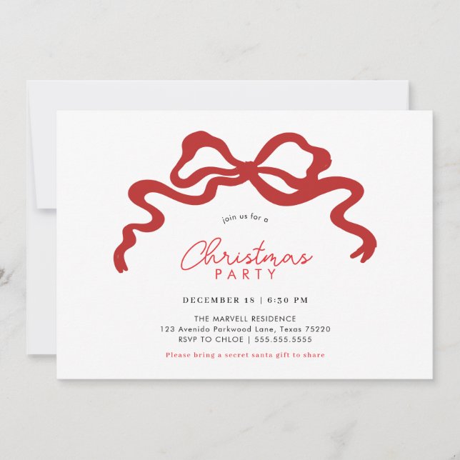 Élégante Bow rouge Noël Invitation (Devant)