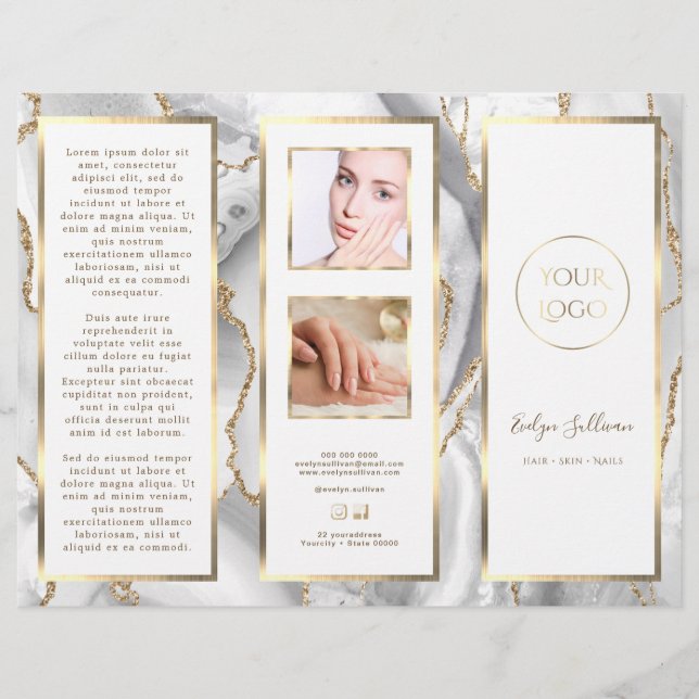 Élégante Brochure d'Agate Blanc et Or (Devant)