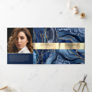 Élégante Brochure triple Agate Bleu et Or