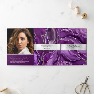 Élégante Brochure triple Agate violet et argenté