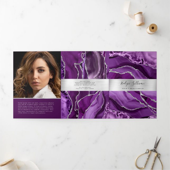 Élégante Brochure triple Agate violet et argenté (Extérieur)