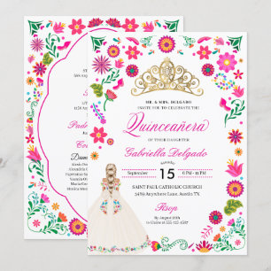Elégante Broderie Otomi Quinceañera Invitation