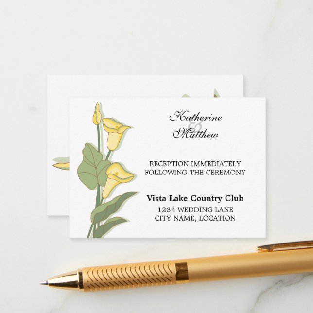 Elégante Calla Lily en Cartes de Réception Jaunes (Devant/Arrière en situation)