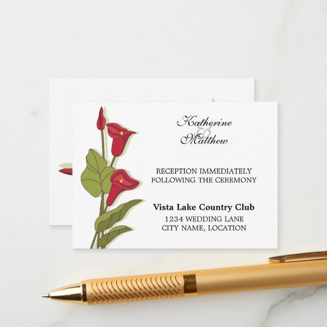 Elégante Calla Lily en Magenta Cartes de Réception (Devant/Arrière en situation)