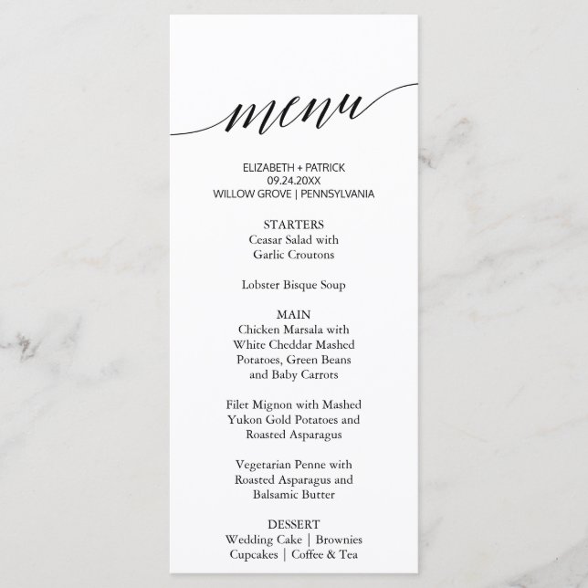 Élégante calligraphie | Carte de menu du dîner arr (Devant)