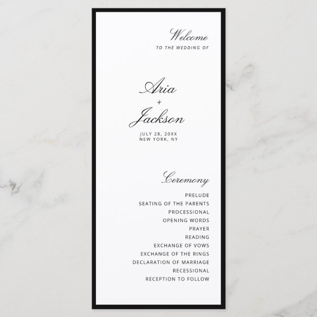 Élégante calligraphie Carte du programme de mariag (Devant)