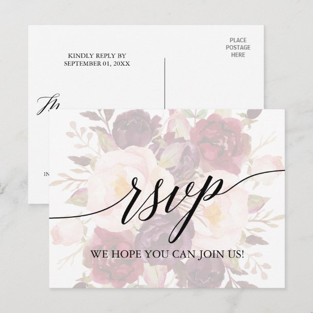 Élégante calligraphie Faded Floral Menu Choix RSVP (Devant / Derrière)
