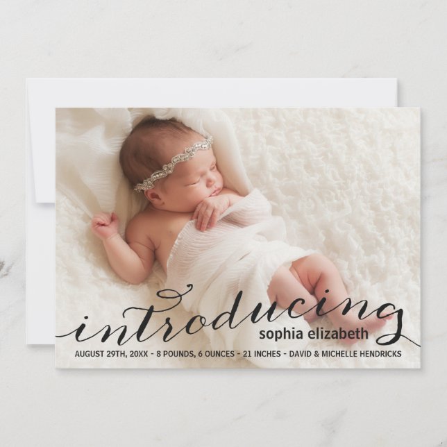 Élégante calligraphie Faire-part de naissance phot (Devant)