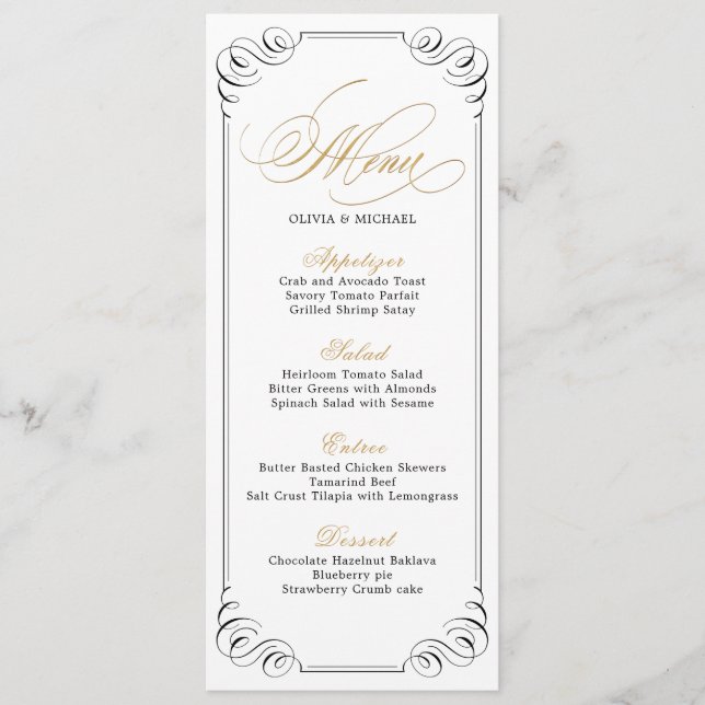 Elégante calligraphie florissante menu de mariage  (Devant)