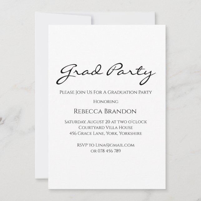 Élégante Calligraphie Graduation Party Invitation (Devant)