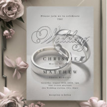 Élégante calligraphie Mariage anneaux Invitation
