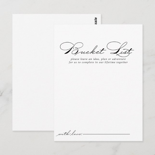 Elégante Calligraphie Mariage Bucket List Cartes (Devant / Derrière)