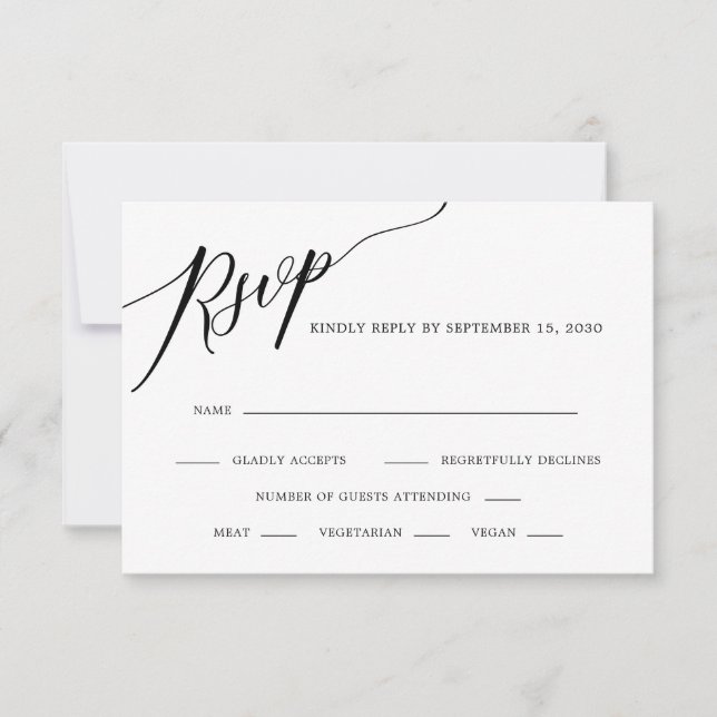 Élégante calligraphie Noir et Blanc Mariage RSVP C (Devant)