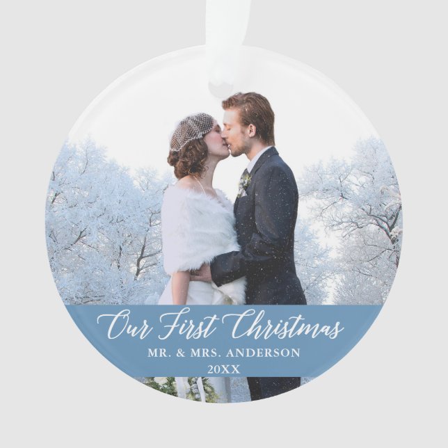 Élégante calligraphie Notre premier Noël Bleu clai (devant)