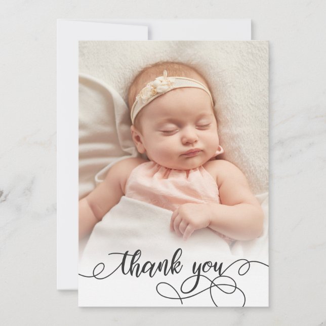 Élégante calligraphie Nouveau-né Baby Photo Merci (Devant)