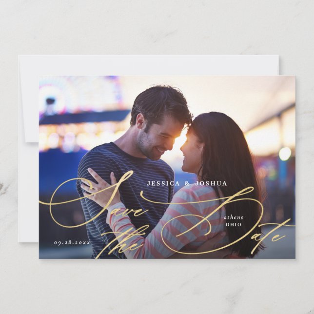 Élégante calligraphie or Enregistrer la carte de d (Devant)