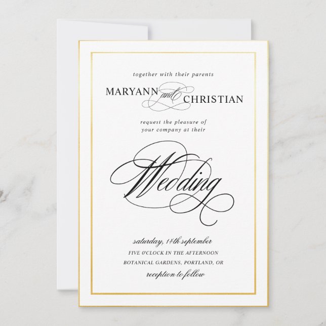 élégante calligraphie or faire-part de mariage (Devant)