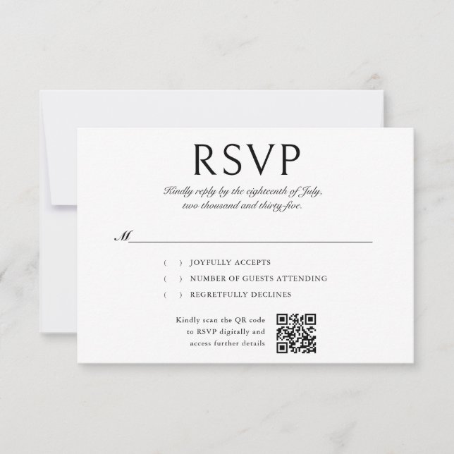 Élégante calligraphie Photo QR Code Mariage RSVP (Devant)