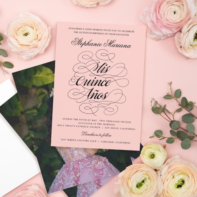 Élégante calligraphie Photo Quinceañera Invitation (Créateur téléchargé)