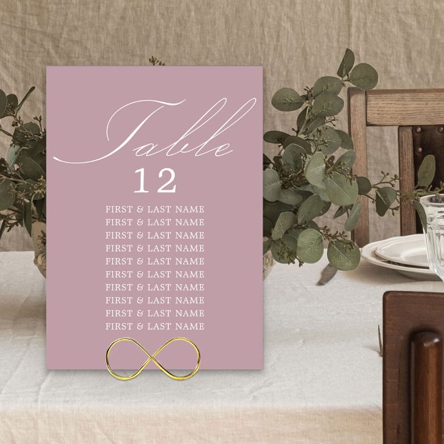 Élégante calligraphie Rose Dusty Carte de siège (Dusty Rose Wedding Table Number and Guest Names)