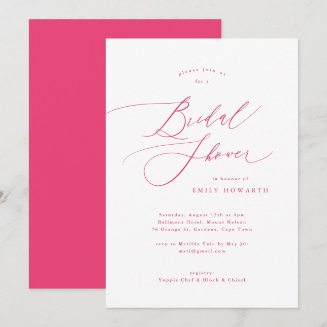 Élégante calligraphie rose Invitation de douche nu (Devant / Derrière)