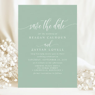 Élégante Calligraphie Save The Date Menthe Poussié