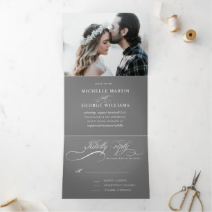 élégante calligraphie tri pliage faire-part de mar