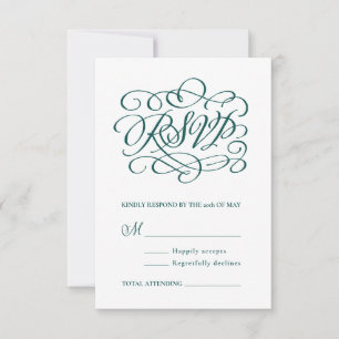 Élégante calligraphie Turquoise profonde RSVP vert