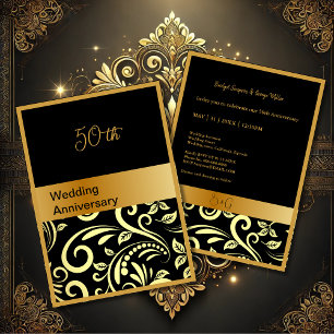 élégante carte 50e anniversaire de mariage en or n
