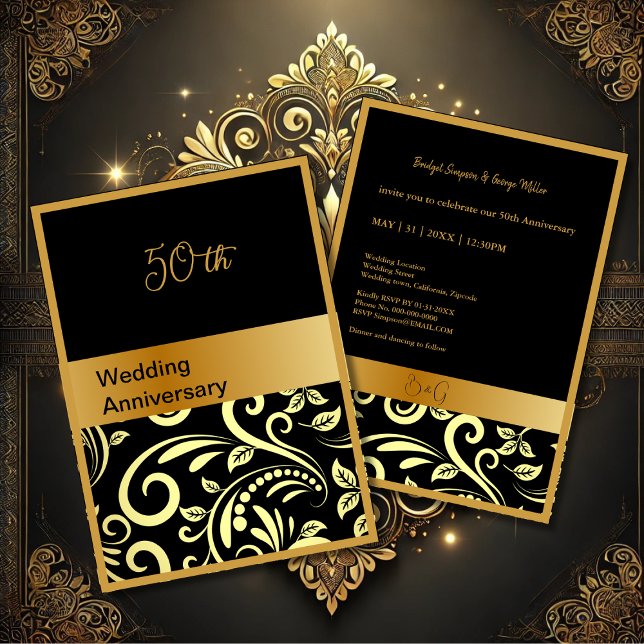 élégante carte 50e anniversaire de mariage en or n (Créateur téléchargé)