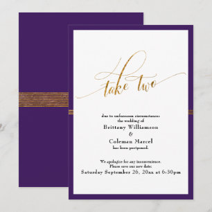 Elégante Carte Bande Or Mariage Purple Postpond