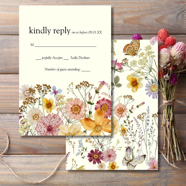 Elégante carte Boho RSVP Fleur sauvage (Créateur téléchargé)