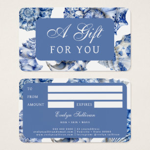 Elégante carte cadeau coquillages bleus