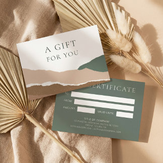 Elégante carte cadeau de certificat de bord déchir