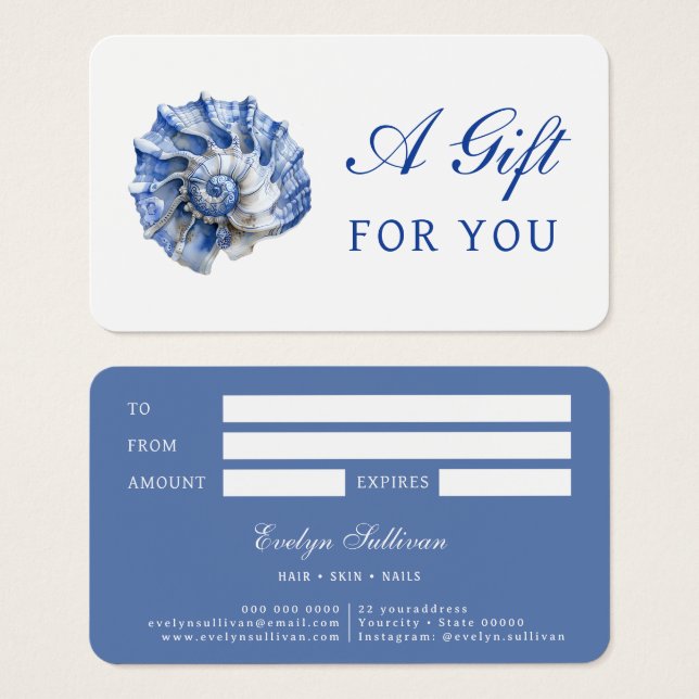 Elégante carte cadeau de logo de coquillage bleu (Devant & derrière)