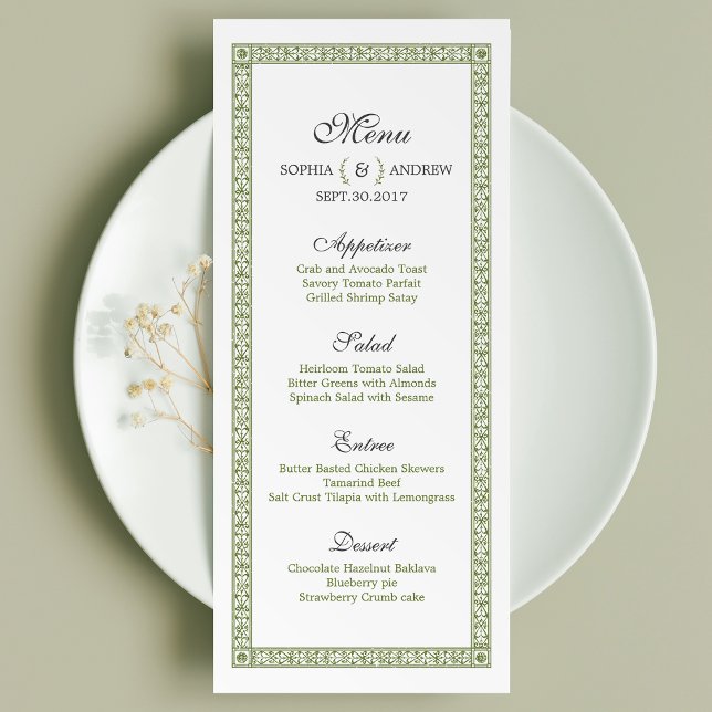 Elégante carte classique classique classique de me (Elegant formal classic vintage wedding menu card)