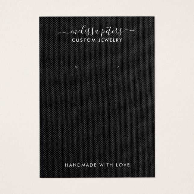 Élégante carte d'affichage de bijoux en lin noir (Devant)