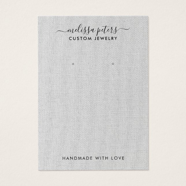Élégante carte d'affichage pour bijoux en lin gris (Devant)