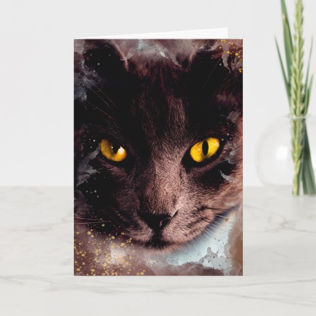 Elégante carte d'anniversaire Brown Cat Watercolor (Devant)