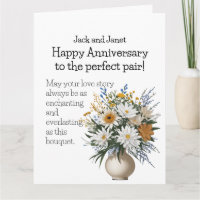 Élégante carte d'anniversaire de couple fleurie