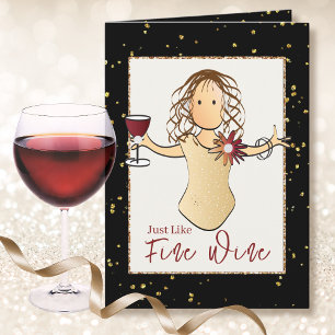 Élégante carte d'anniversaire de vin de dessin ani