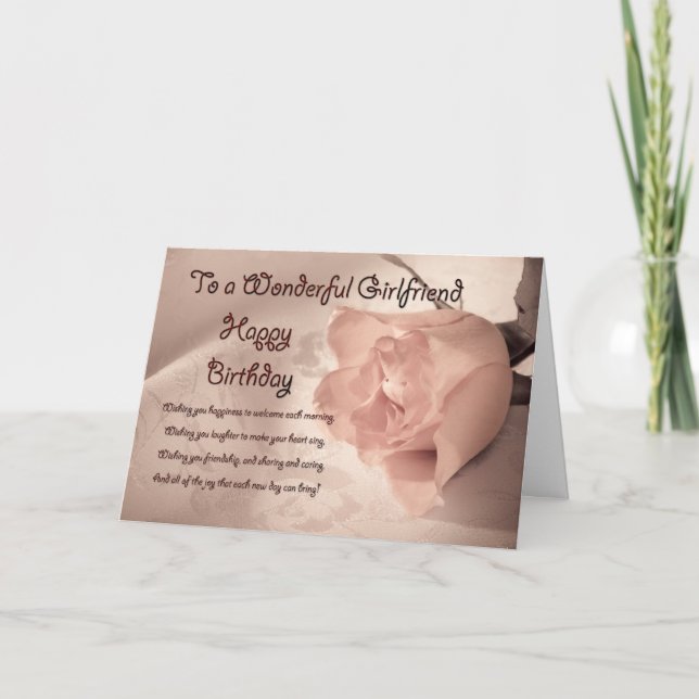 Elégante carte d'anniversaire rose pour petite ami (Devant)