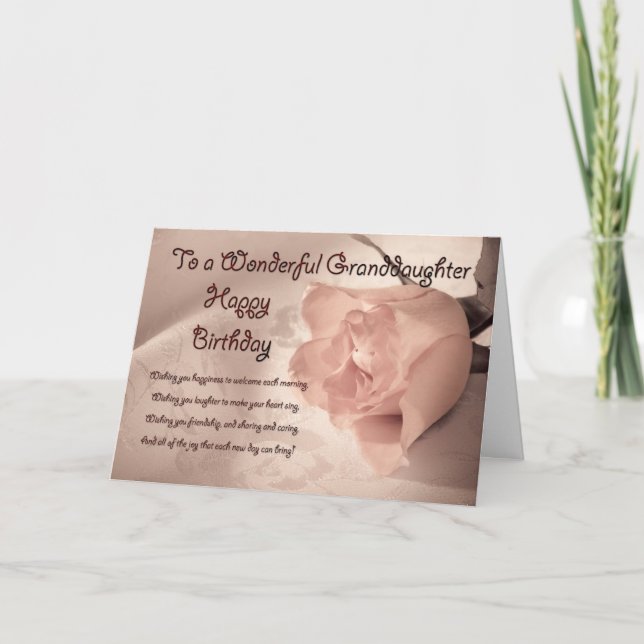 Elégante carte d'anniversaire rose pour petite-fil (Devant)